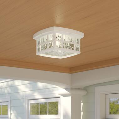 White outdoor store flush mount light